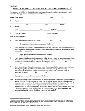 Supplemental Written Application Form - Massachusetts
