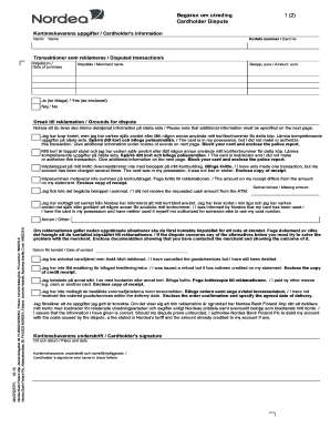 Nordea Cardholder Dispute Form