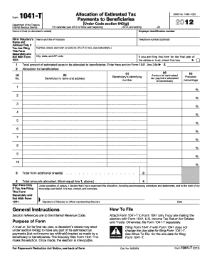 Form 1041-T Allocation of Estimated Tax