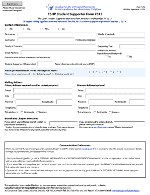 CSHP Student Supporter Form 2015