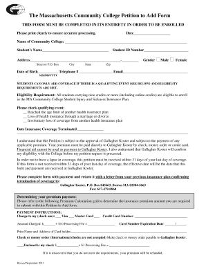 Massachusetts Community College Petition to Add Form