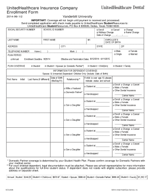 UnitedHealthcare Student Dental Enrollment Form