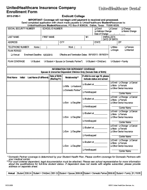 UnitedHealthcare Student Dental Enrollment Form