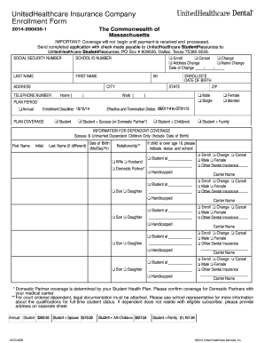 UnitedHealthcare Student Dental Enrollment Form