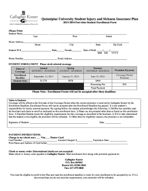 Quinnipiac University Student Injury and Sickness Insurance Enrollment Form