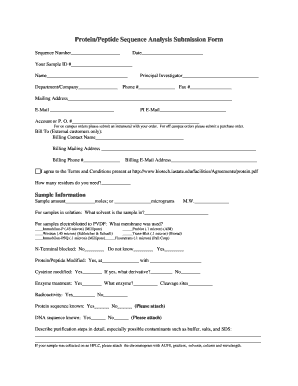 Protein/Peptide Sequence Analysis Submission Form