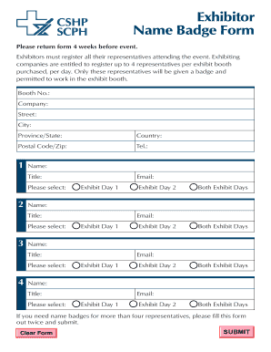 CSHP Exhibitor Name Badge Form