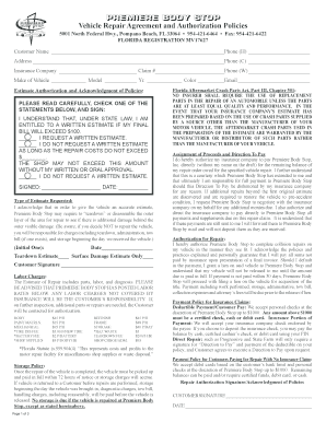 Vehicle Repair Agreement and Authorization Policies