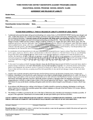 Three Rivers Park District Snowsports Liability Waiver