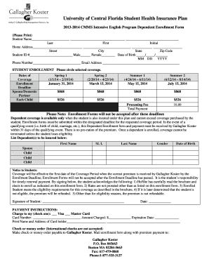 UCF Student Health Insurance Dependent Enrollment Form