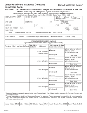 UnitedHealthcare Student Dental Enrollment Form