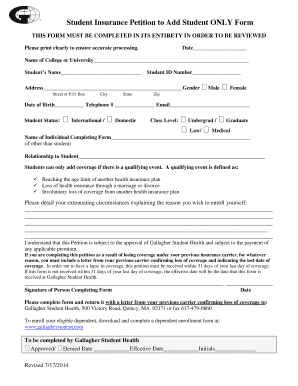 Student Insurance Petition to Add Student