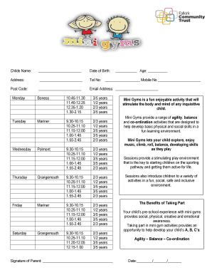 Child Registration Form for Mini Gyms