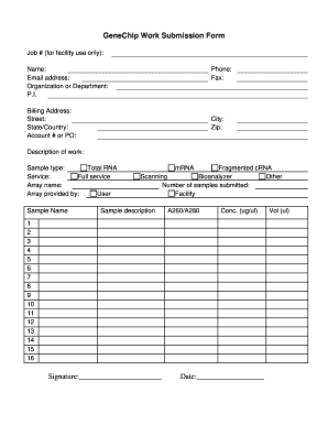 GeneChip Work Submission Form
