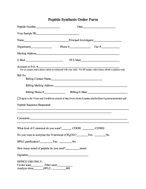 Peptide Synthesis Order Form
