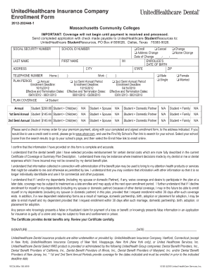 UnitedHealthcare Student Dental Enrollment Form