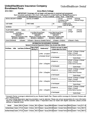 UnitedHealthcare Student Dental Enrollment Form