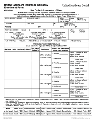 UnitedHealthcare Student Dental Insurance Enrollment Form