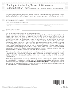 Trading Authorization Power of Attorney and Indemnification Form