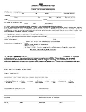 SDSU Letter of Recommendation