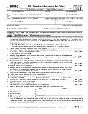 Form 1040-C Departing Alien Income Tax Return