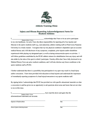 Injury and Illness Reporting Acknowledgement Form for Student-Athletes