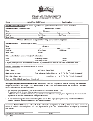 School Age Childcare Center Enrollment Contract