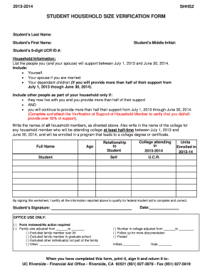Student Household Size Verification Form