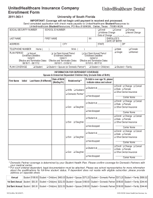 UnitedHealthcare Student Dental Insurance Enrollment Form