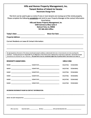 Tenant Notice of Intent to Vacate