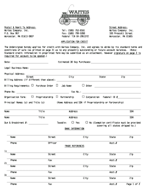 Waites Company Credit Application