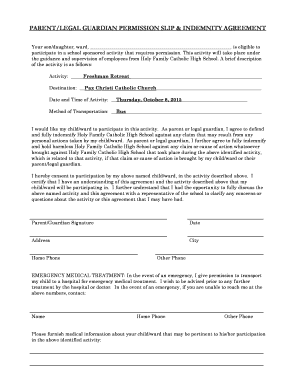 Parent Permission Slip & Indemnity Agreement