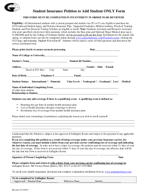 UCF Student Insurance Petition to Add Student
