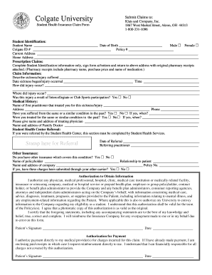 Colgate University Student Health Insurance Claim Form