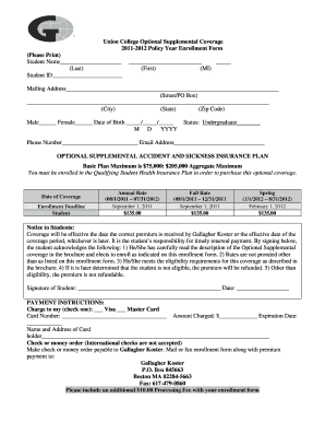 Union College Optional Supplemental Coverage Enrollment Form