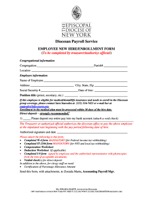 Diocesan Employee New Hire Enrollment Form