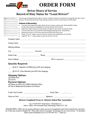 Driver Hours of Service Record Form