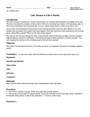 Science Lab Worksheet
