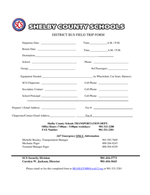 Shelby County Schools Field Trip Form