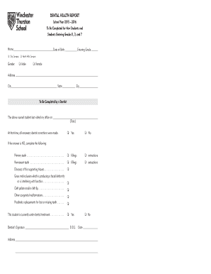Dental Health Report Form