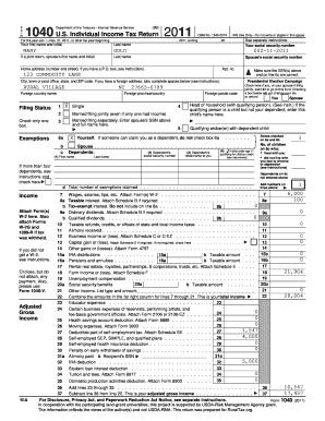 Form 1040 US Individual Income Tax Return 2011