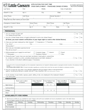 Little Caesars Part-Time Employment Application