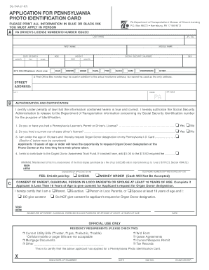 Pennsylvania Photo Identification Card Application