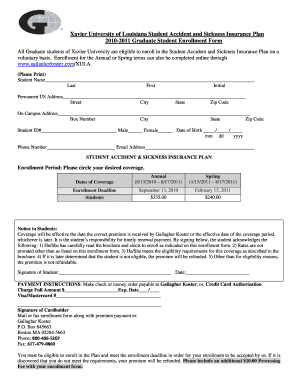 Xavier University Student Accident and Sickness Insurance Enrollment Form