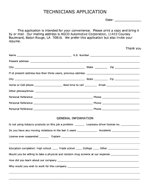 Technicians Application Form