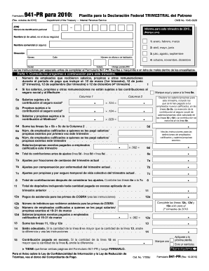 Formulario 941-PR para 2010: Planilla para la Declaración Federal TRIMESTRAL del Patrono