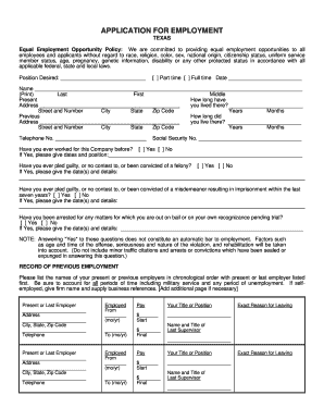 Texas Employment Application Form