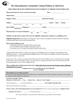Massachusetts Community College Petition to Add Form