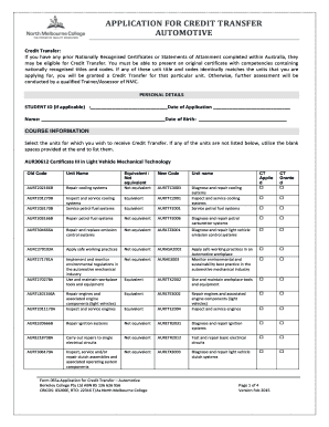 Application for Credit Transfer - Automotive