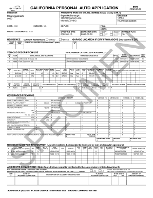 California Personal Auto Insurance Application